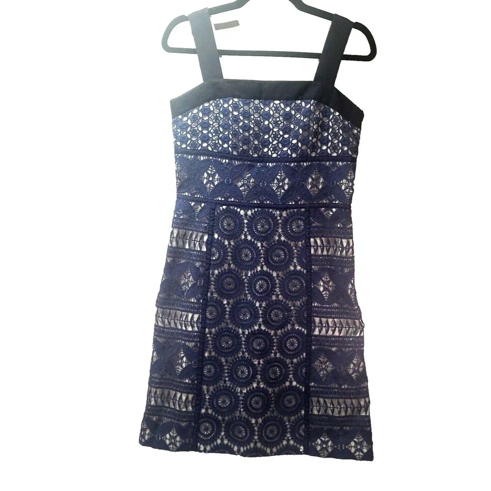 Tory Burch Babydoll Y2K Lace 6 Margaux Navy White Cotton Eyelet Dress‎ Preppy